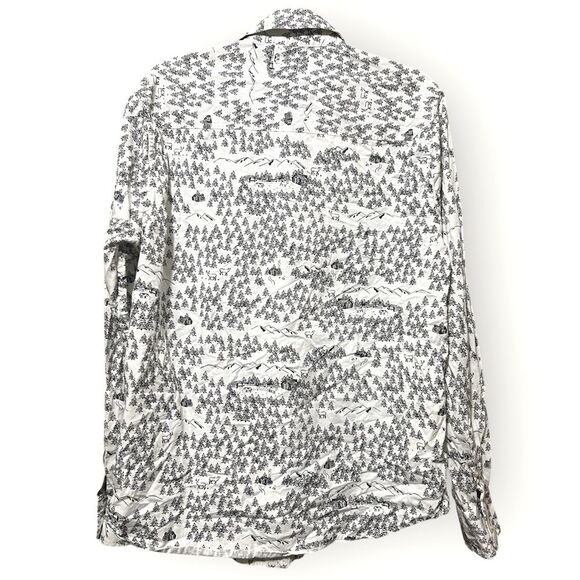 Organic Cotton ‘Madison’ White Black Mountain Scenery Patterned Shirt Medium - Picture 3 of 9